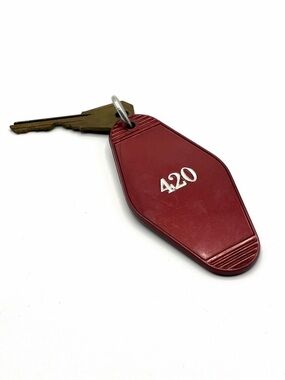 Vintage Motel Key Tag 420 Red Keychain Curtis WR-4 USA Rare Number Retro Fob